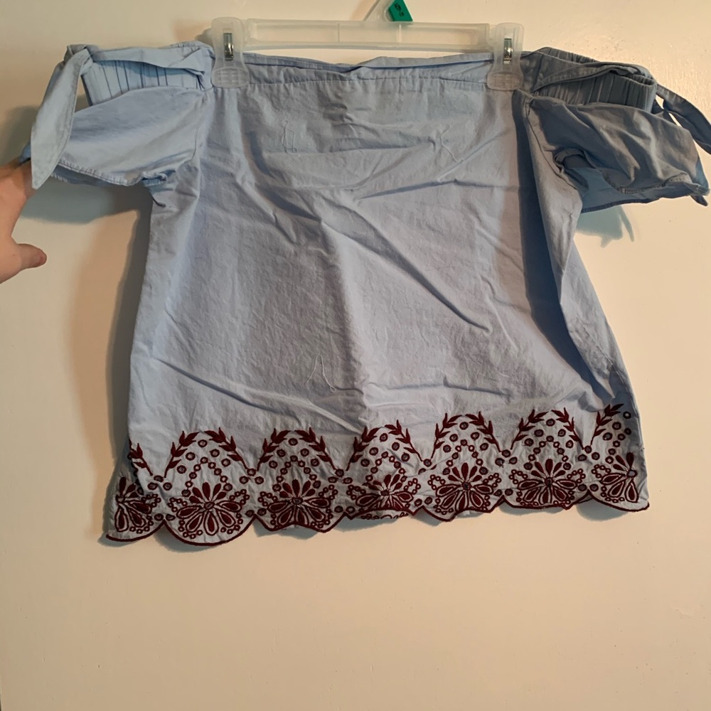 Blue rain off shoulder top